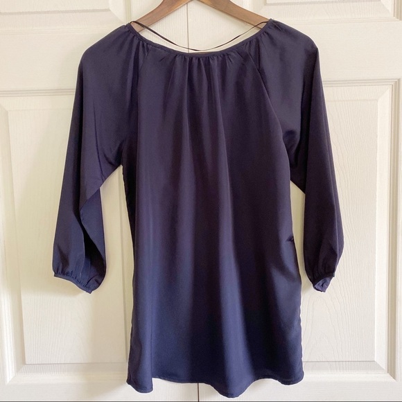 Larry Levine Navy Blue & Gold Embroidered Blouse - Picture 6 of 7